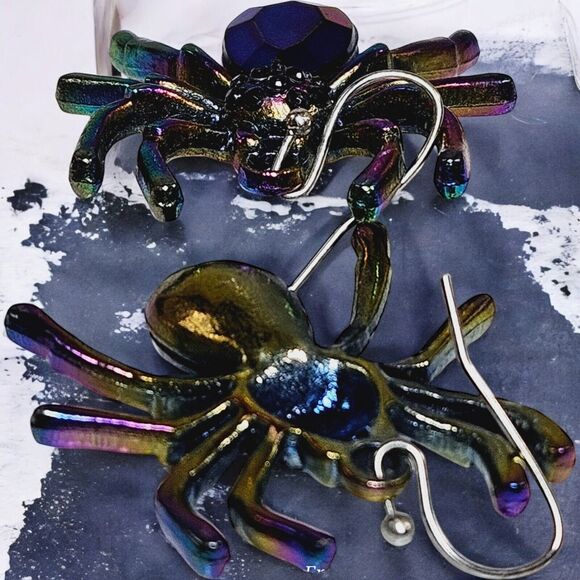 Spiders Electroplated 3D Earrings Woman's Fashion Halloween Spider Multicolored - Picture 7 of 11